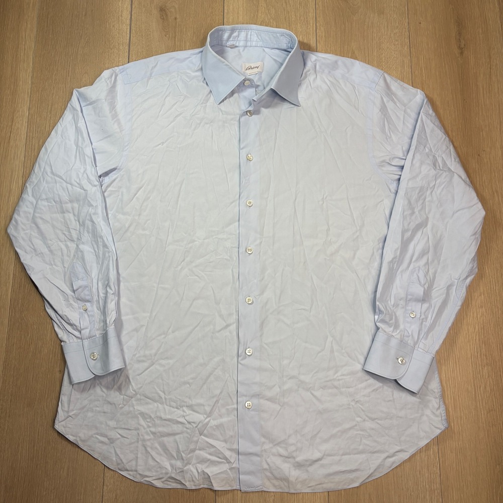 Brioni Mens Light Blue Cotton Long Sleeve Dress Shirt Size 18.5 47 Made in Italy